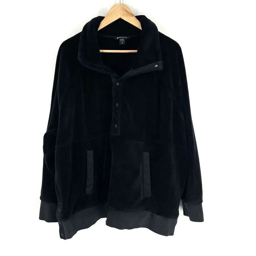 Athleta Jacket Size 2X Womens Black Cozy Karma Recover Snap Fleece Sweatshirt